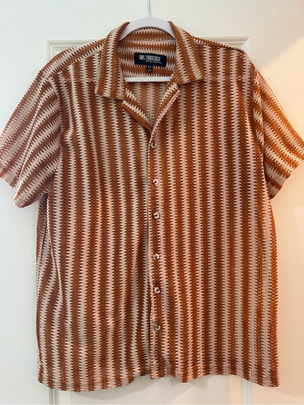 Stripe Knit Camp Shirt - Brown & Cream
